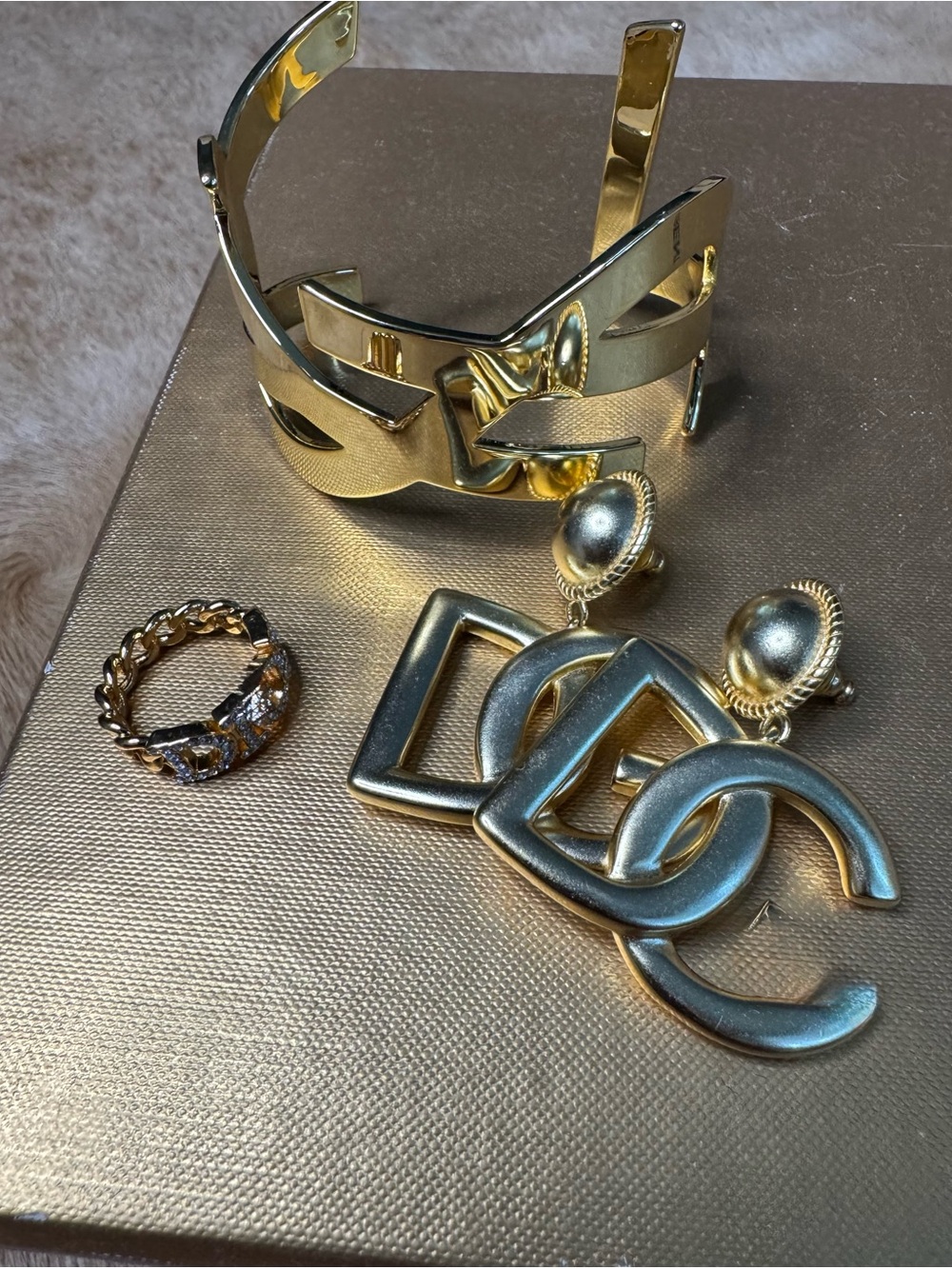 Gold Tone Statement Jewelry Lot | Cuff, Earrings & Ring